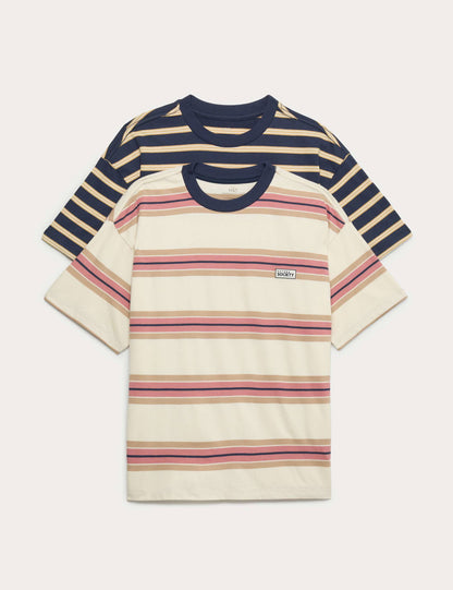 2'li Çizgili Pamuklu T-shirt