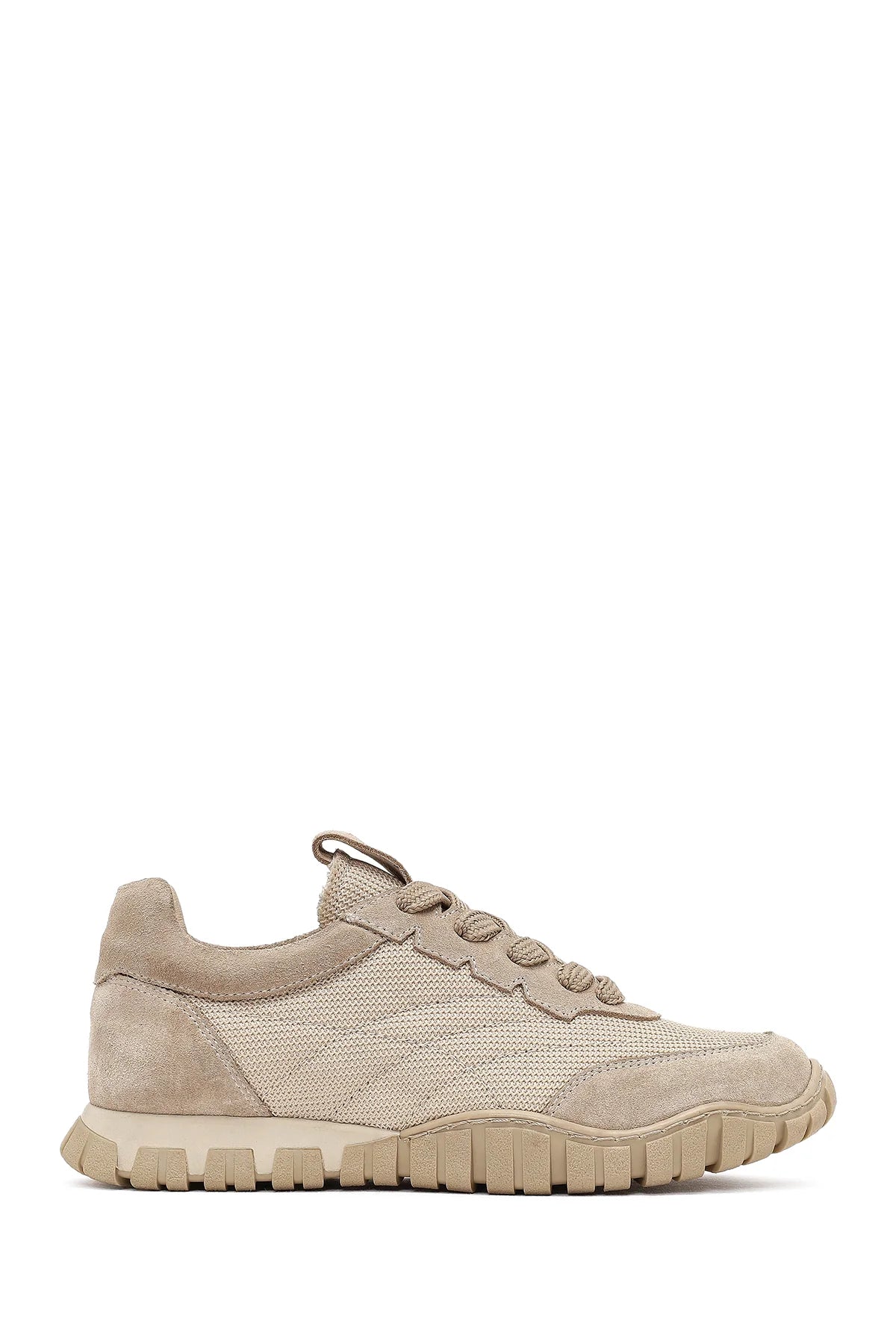 Kadın Bej Bağcıklı Deri Sneaker