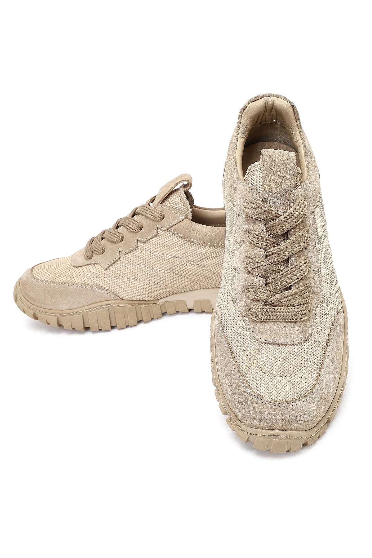 Kadın Bej Bağcıklı Deri Sneaker
