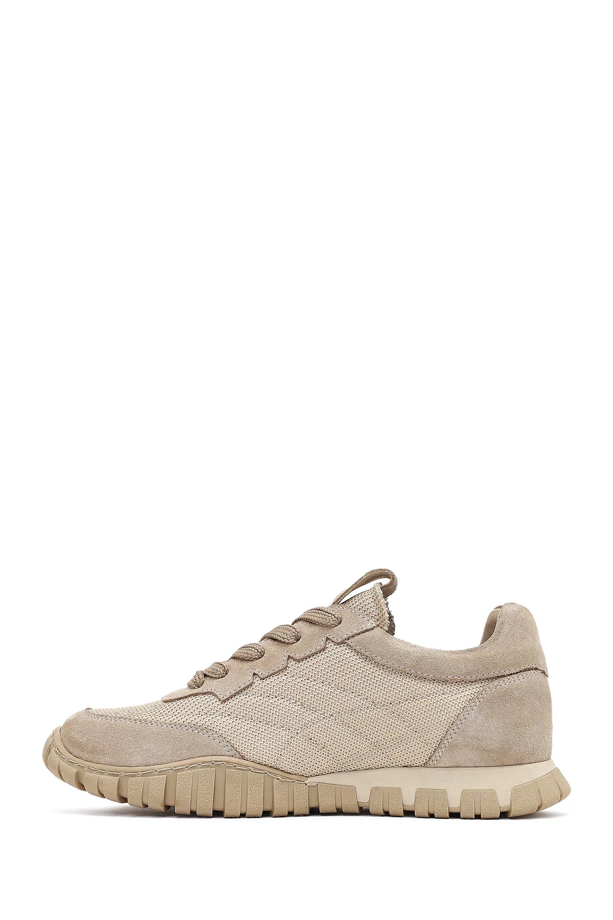 Kadın Bej Bağcıklı Deri Sneaker