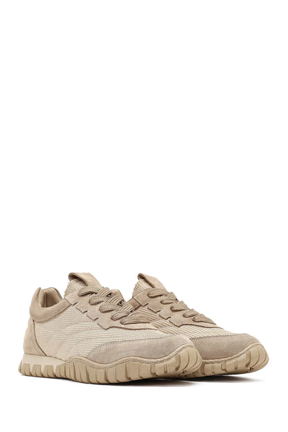 Kadın Bej Bağcıklı Deri Sneaker