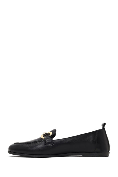Kadın Siyah Tokalı Deri Loafer