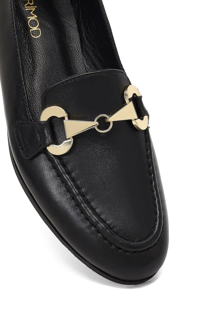 Kadın Siyah Tokalı Deri Loafer
