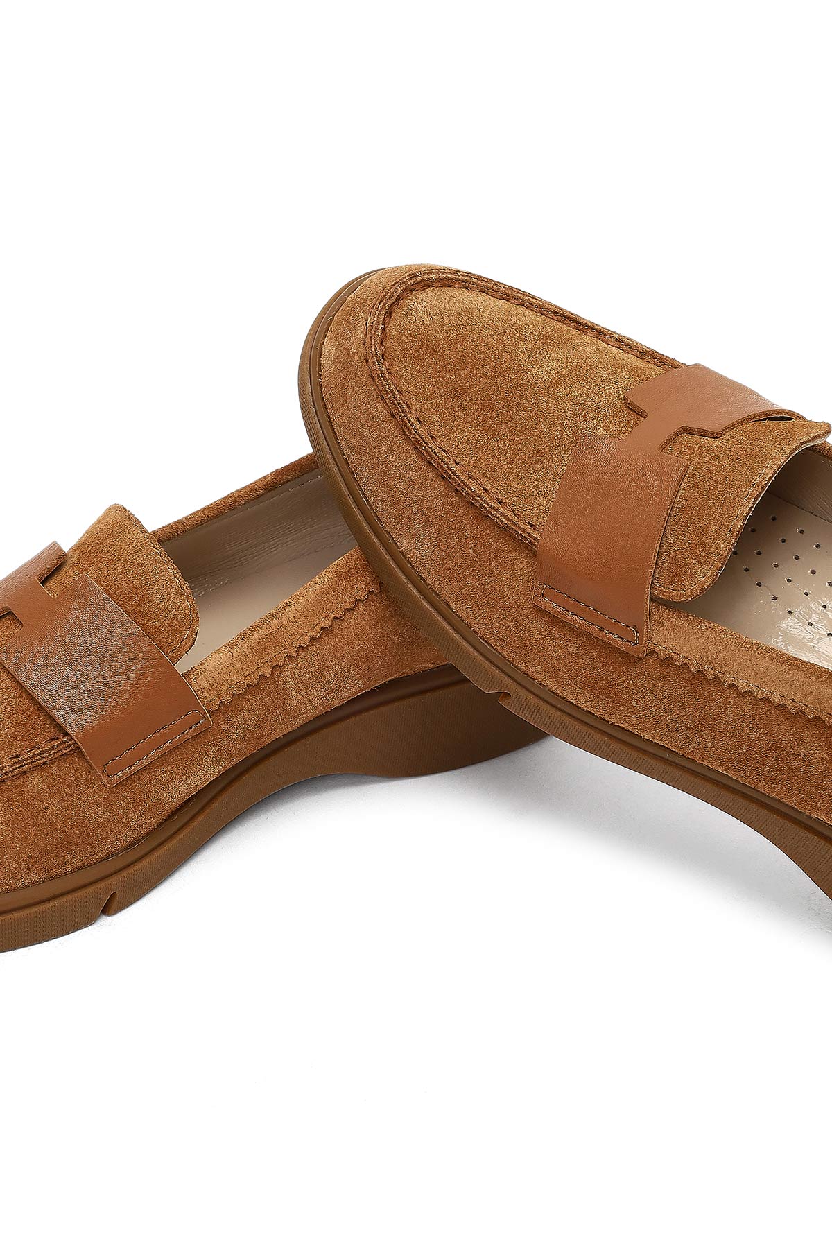 Kadın Taba Süet Deri Comfort Loafer
