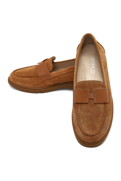 Kadın Taba Süet Deri Comfort Loafer