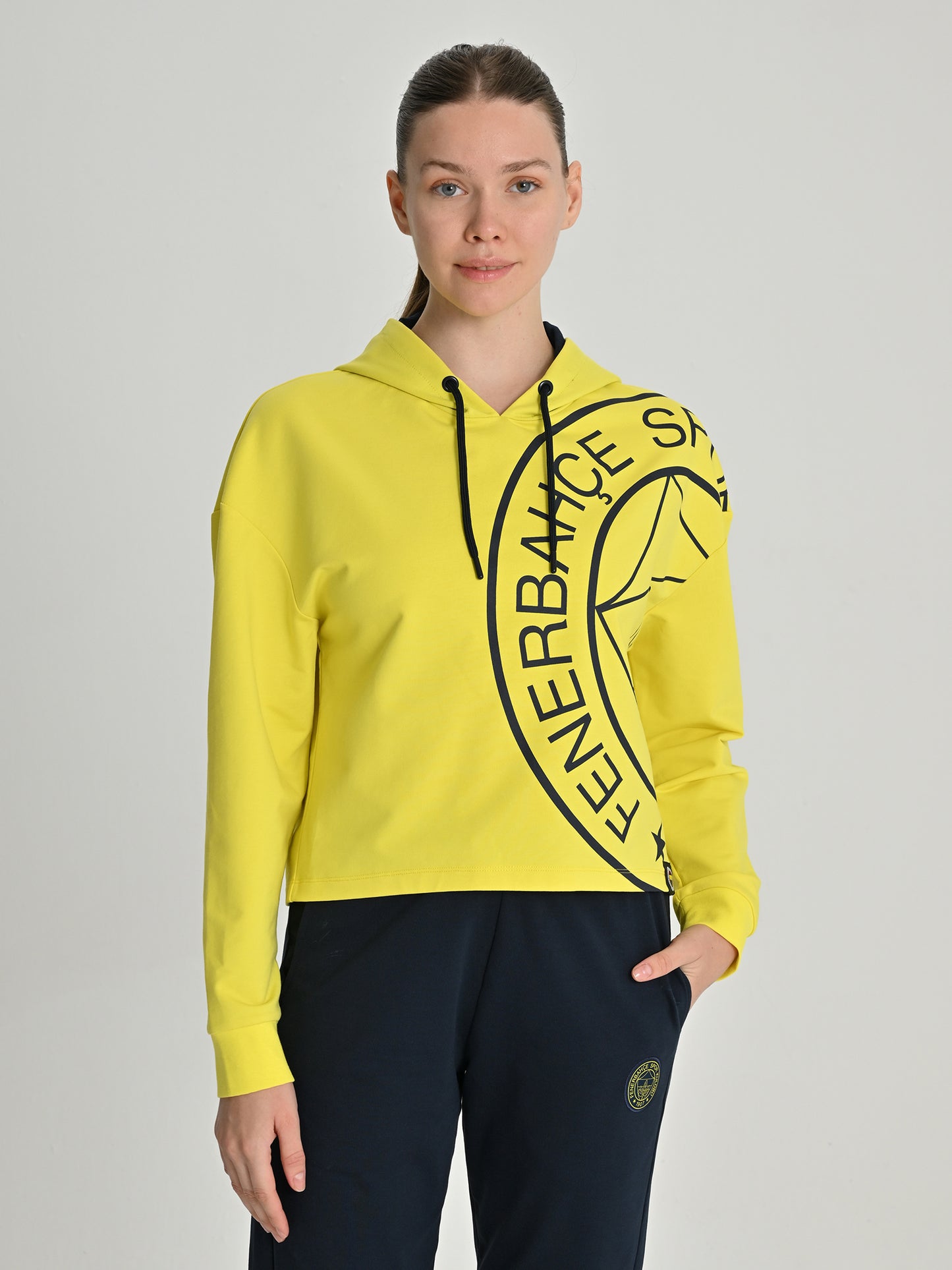 Fenerbahçe Sarı Tribün Tek Renk Logolu Kadın Sweatshirt
