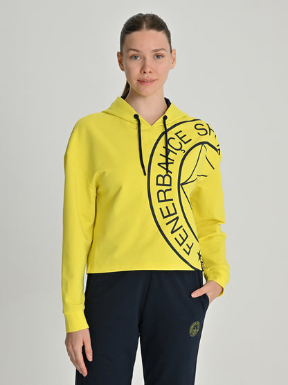 Fenerbahçe Sarı Tribün Tek Renk Logolu Kadın Sweatshirt