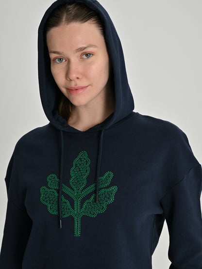 Fenerbahçe Lacivert Trend Enjeksiyon Baskı Palamut Kadın Sweatshirt