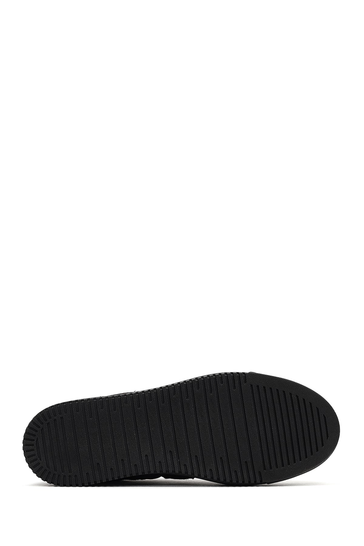 Kadın Siyah Bağcıklı Kalın Tabanlı Desenli Deri Sneaker