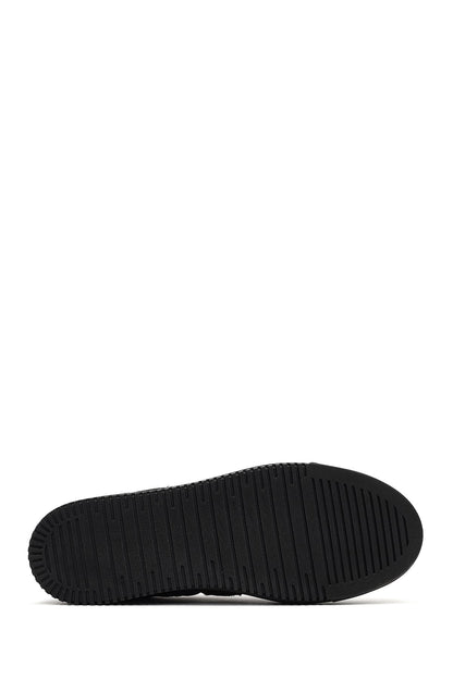 Kadın Siyah Bağcıklı Kalın Tabanlı Desenli Deri Sneaker
