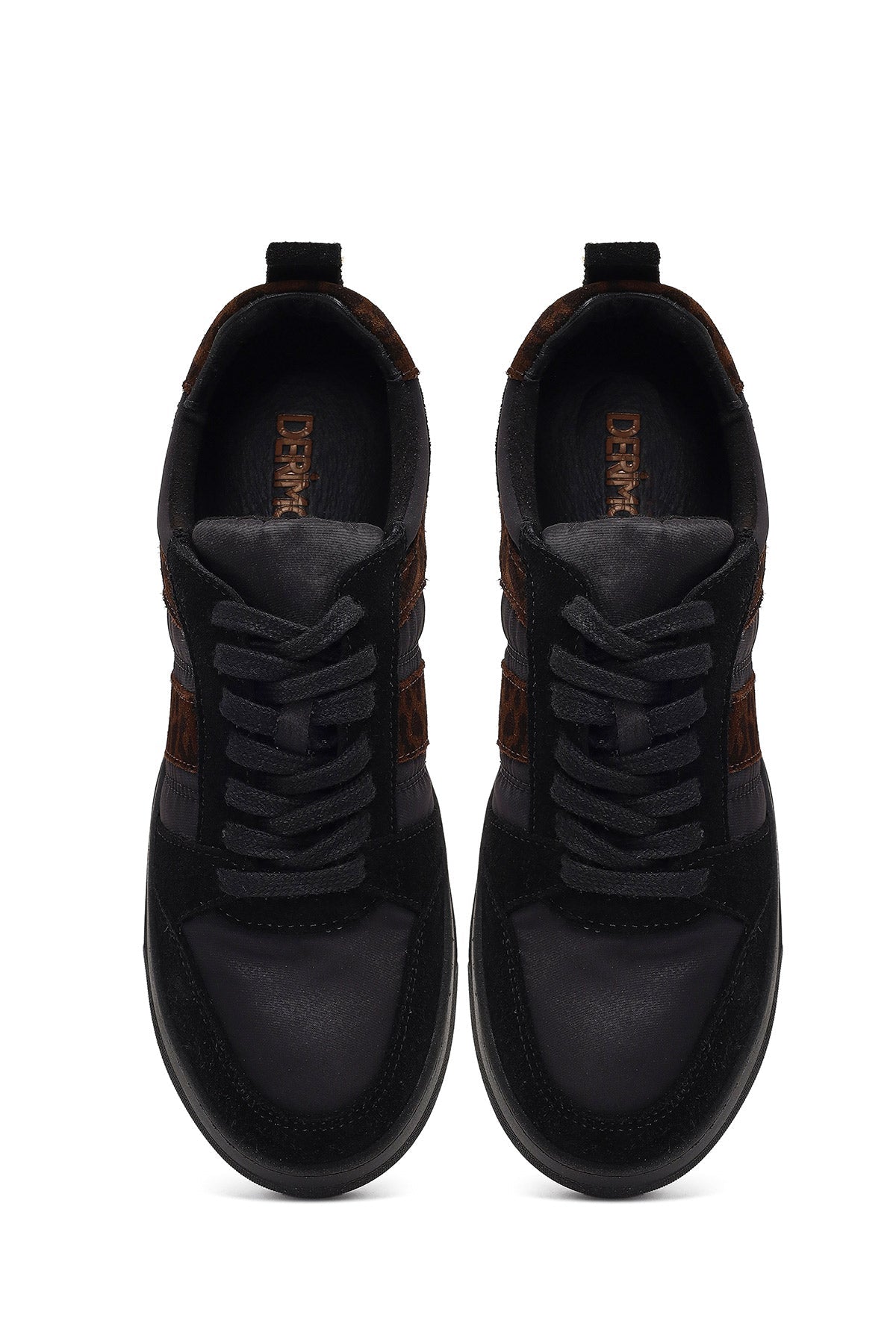Kadın Siyah Bağcıklı Kalın Tabanlı Desenli Deri Sneaker