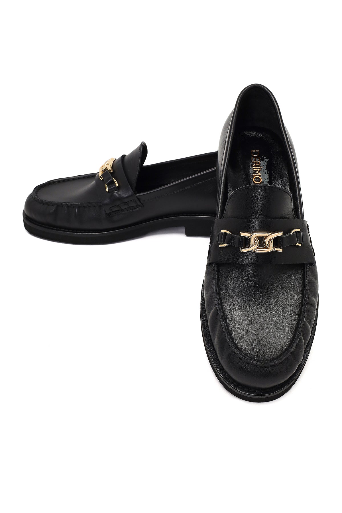 Kadın Siyah Tokalı Deri Loafer