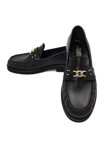 Kadın Siyah Tokalı Deri Loafer