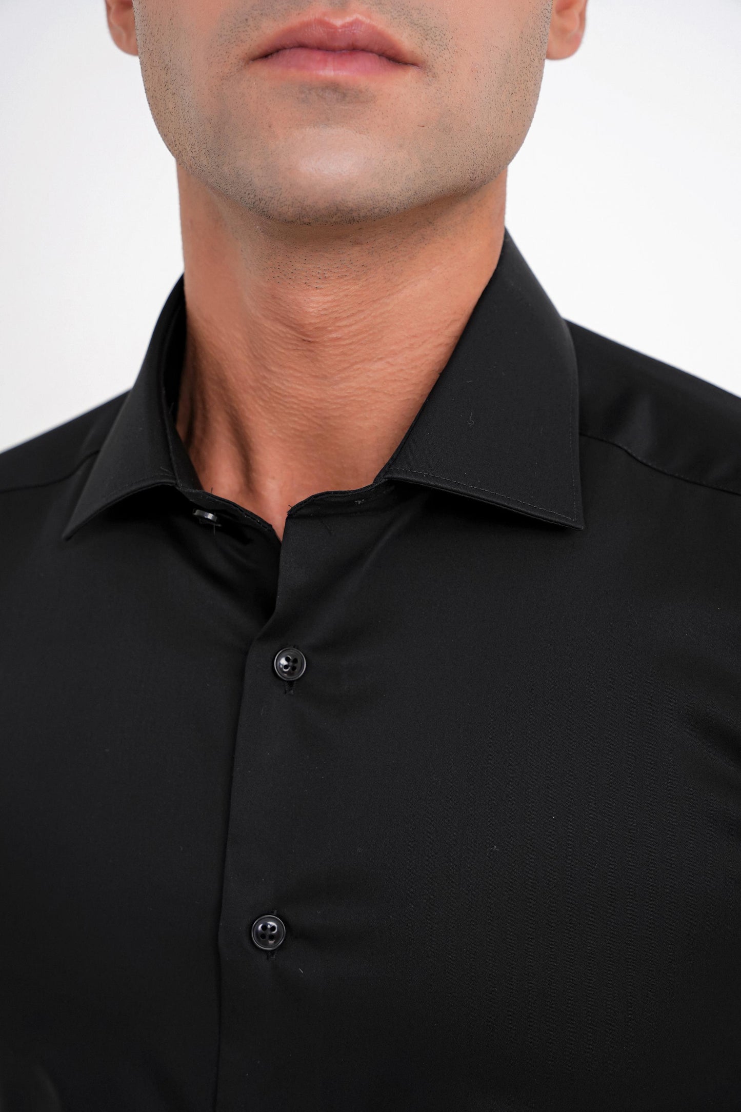 Slim Fit %100 Pamuk Non Iron Kumaş Klasik Siyah Gömlek Gk 734