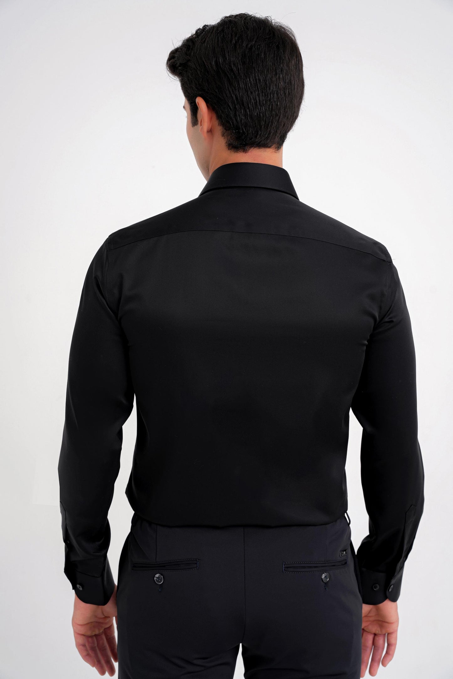 Slim Fit %100 Pamuk Non Iron Kumaş Klasik Siyah Gömlek Gk 734