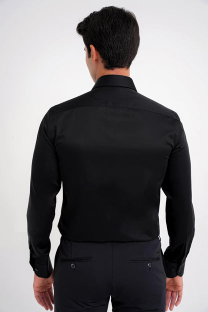Slim Fit %100 Pamuk Non Iron Kumaş Klasik Siyah Gömlek Gk 734