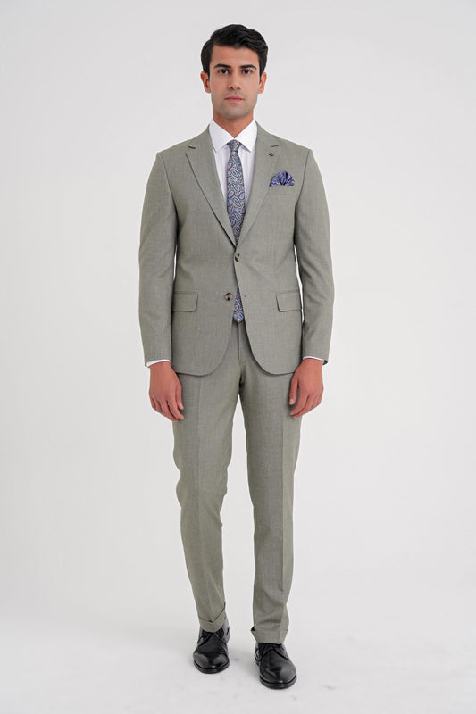 Slim Fit Çift Yırtmaç Esnek Yün Nefti Takım Elbise Tk 918