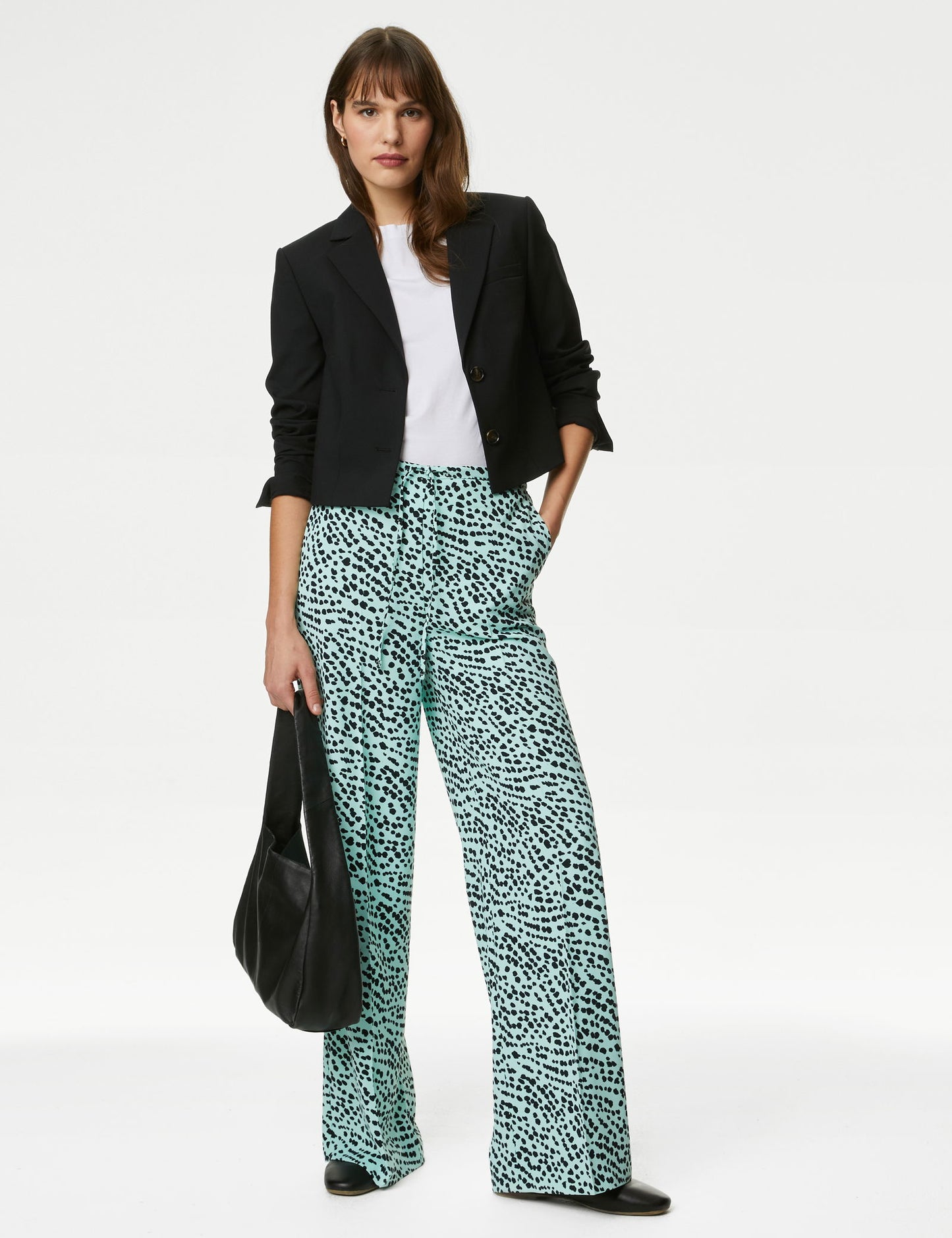 Yüksek Bel Desenli Wide Leg Pantolon