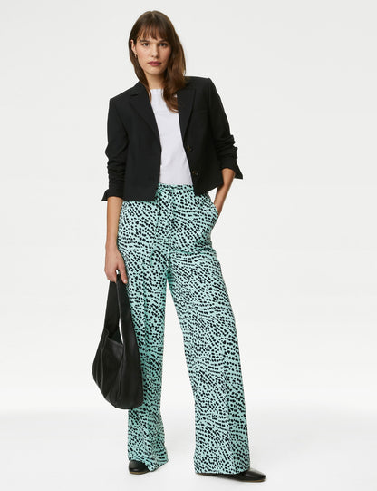 Yüksek Bel Desenli Wide Leg Pantolon