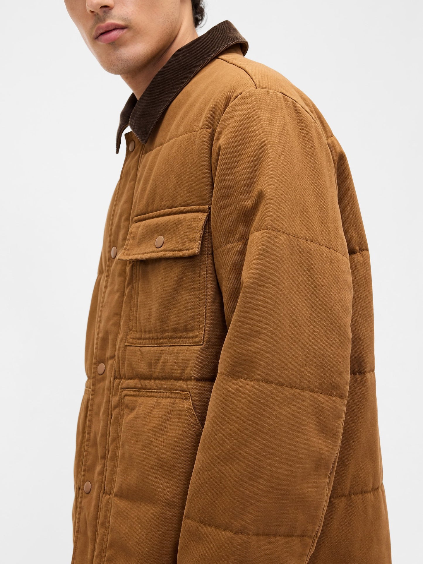 Açık Kahverengi Relaxed Quilted Kanvas Utility Ceket