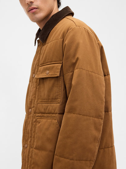 Açık Kahverengi Relaxed Quilted Kanvas Utility Ceket