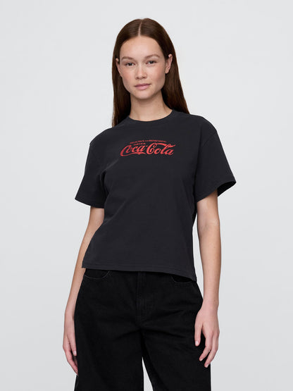 Siyah Coca Cola Rahat Grafik T-shirt
