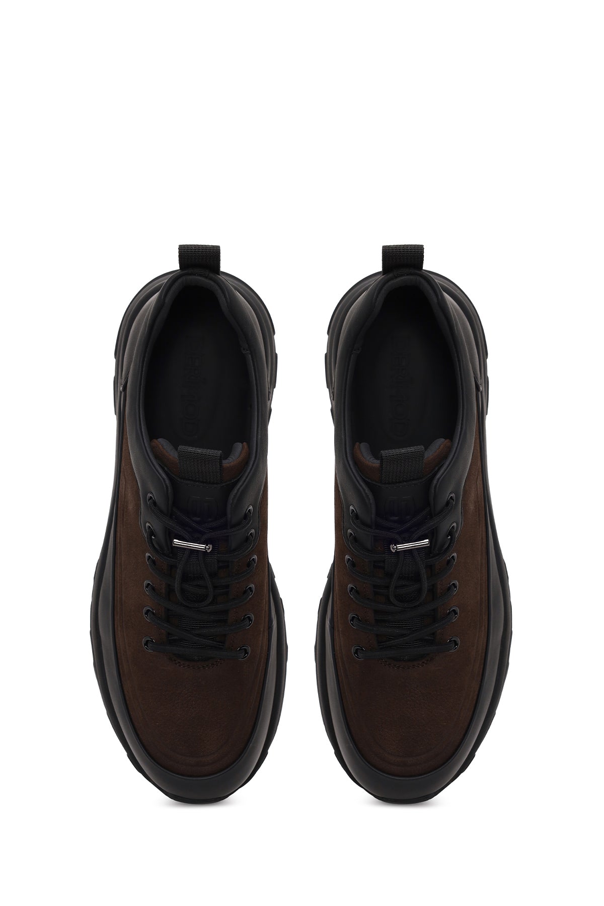 Erkek Kahverengi Bağcıklı Kalın Tabanlı Deri Casual Sneaker
