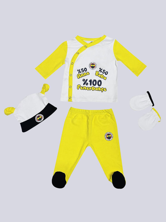 Fenerbahçe Sarı Beyaz Yüzde 100 Fenerbahçe Bebek Hastane Çıkışı