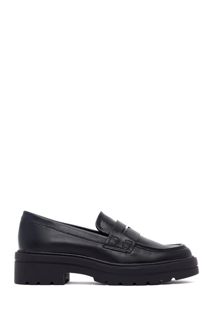 Kadın Siyah Kalın Tabanlı Maskülen Loafer