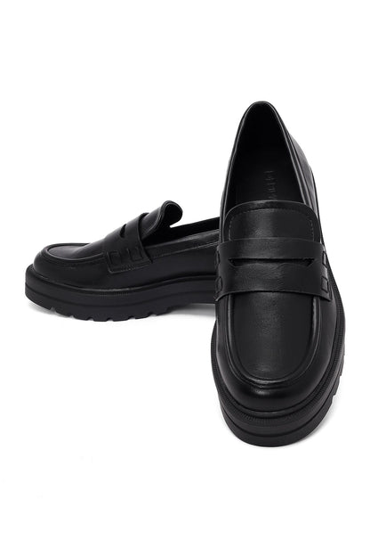 Kadın Siyah Kalın Tabanlı Maskülen Loafer