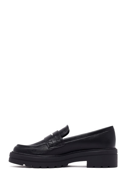 Kadın Siyah Kalın Tabanlı Maskülen Loafer