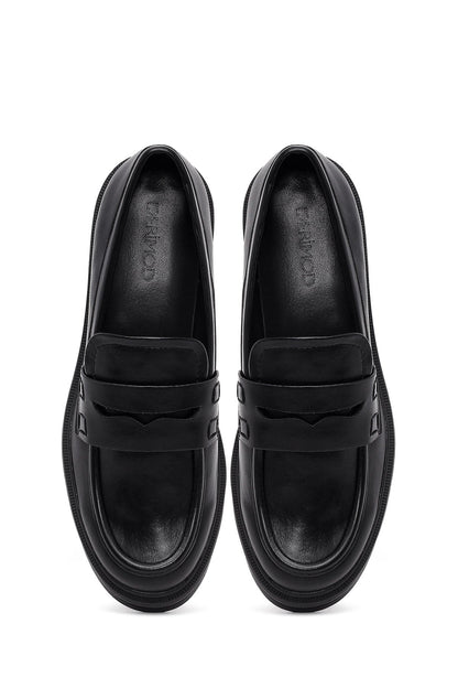 Kadın Siyah Kalın Tabanlı Maskülen Loafer