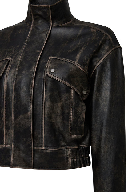 Anita Kadın Kahverengi Oversize Vintage Deri Mont