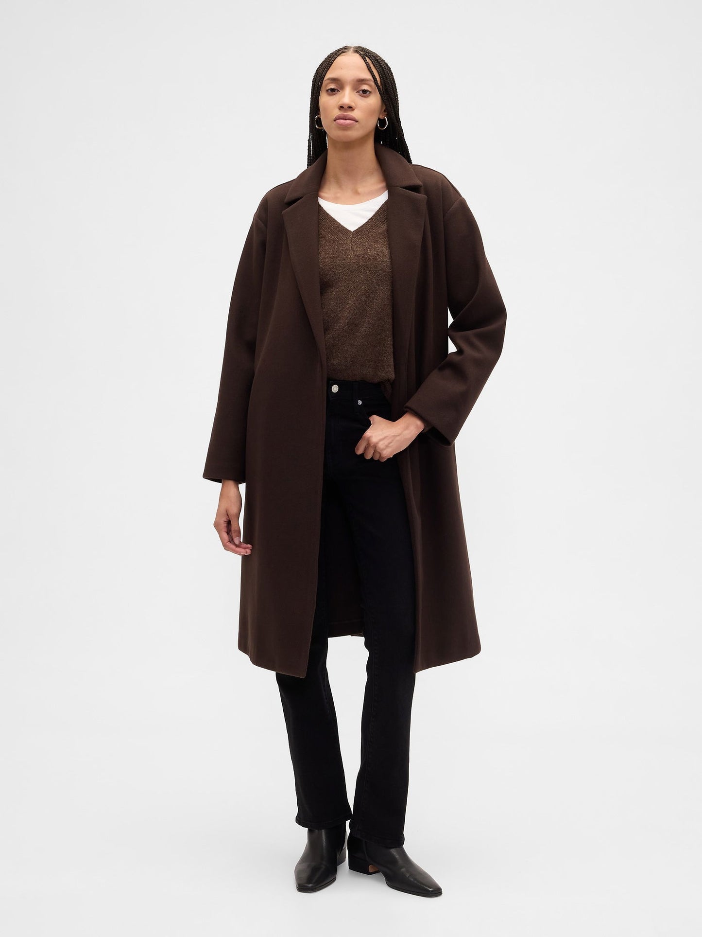 Kahverengi Relaxed Wool Wrap Kaban