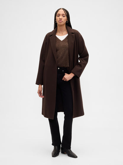 Kahverengi Relaxed Wool Wrap Kaban