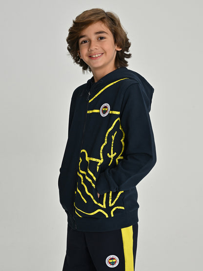 Fenerbahçe Lacivert Tribün All Over Baskı Çocuk Sweatshirt