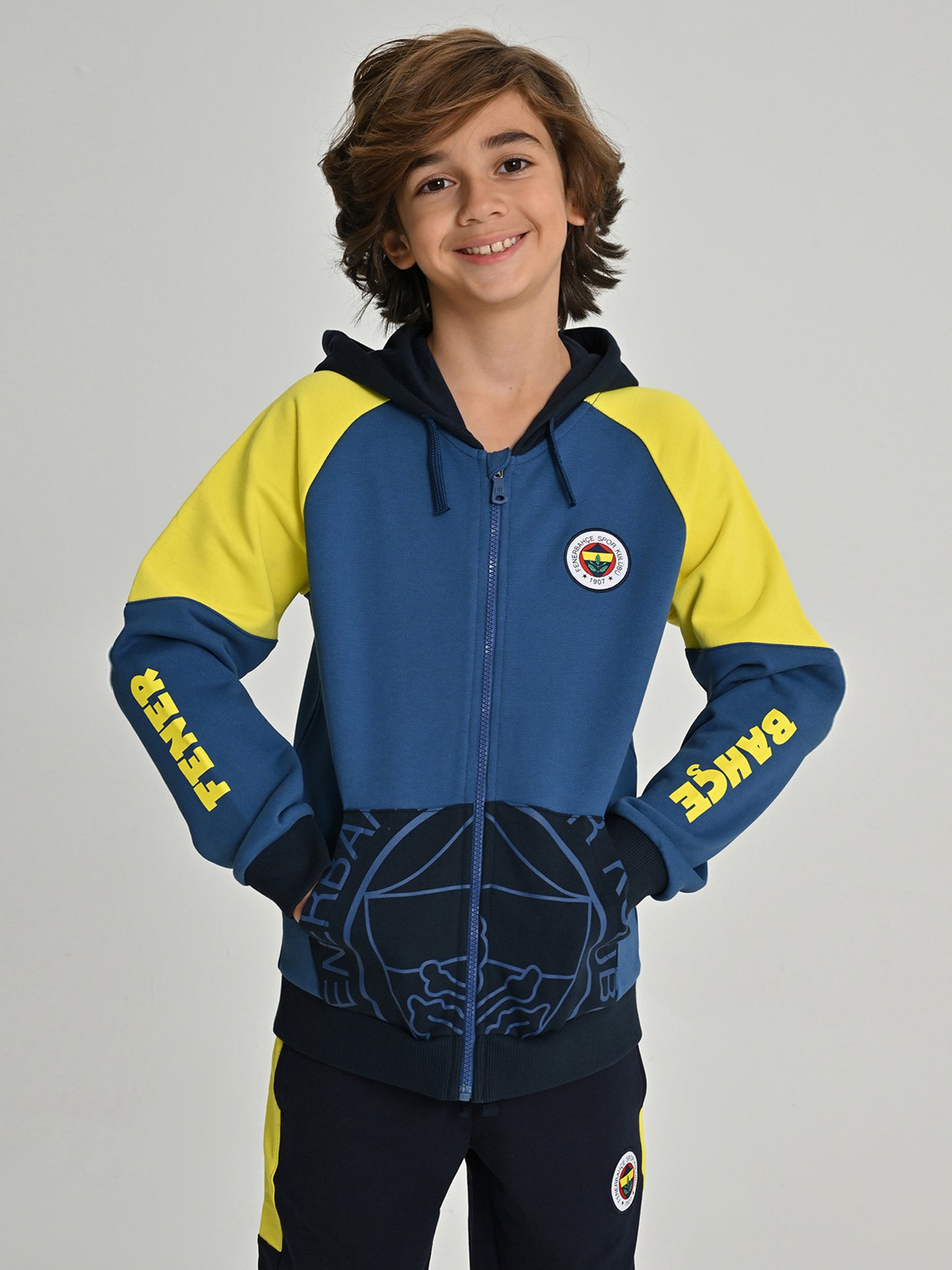 Fenerbahçe Sarı Lacivert Tribün Kol Detay Çocuk Sweatshirt