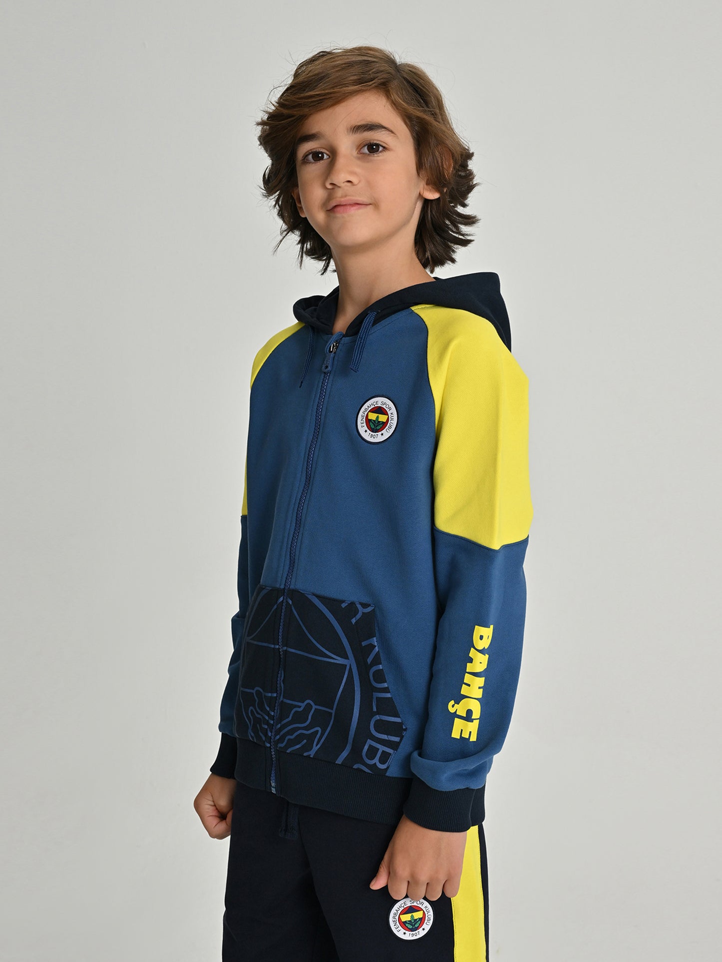 Fenerbahçe Sarı Lacivert Tribün Kol Detay Çocuk Sweatshirt