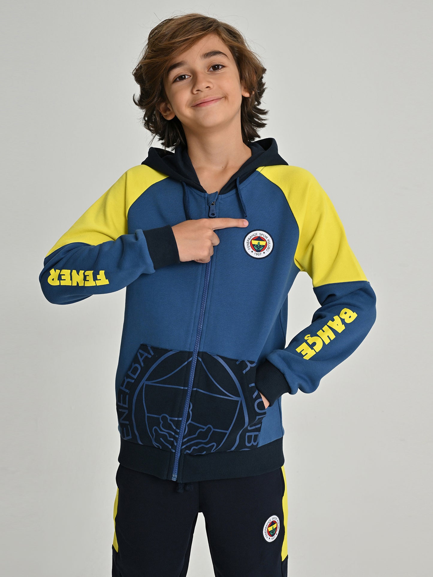 Fenerbahçe Sarı Lacivert Tribün Kol Detay Çocuk Sweatshirt