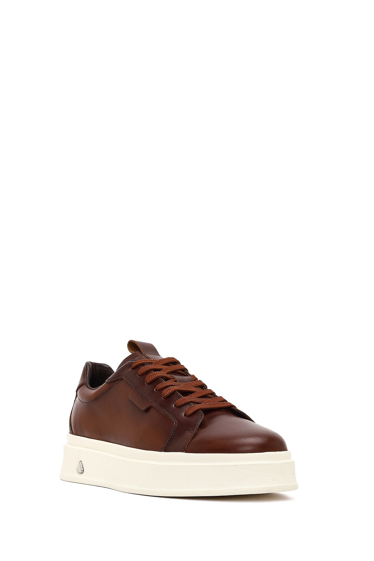 Erkek Kahverengi Bağcıklı Kalın Tabanlı Deri Sneaker