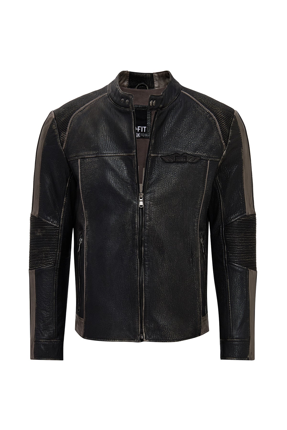 Barry Erkek Gri Hakim Yaka Slim-fit Deri Mont