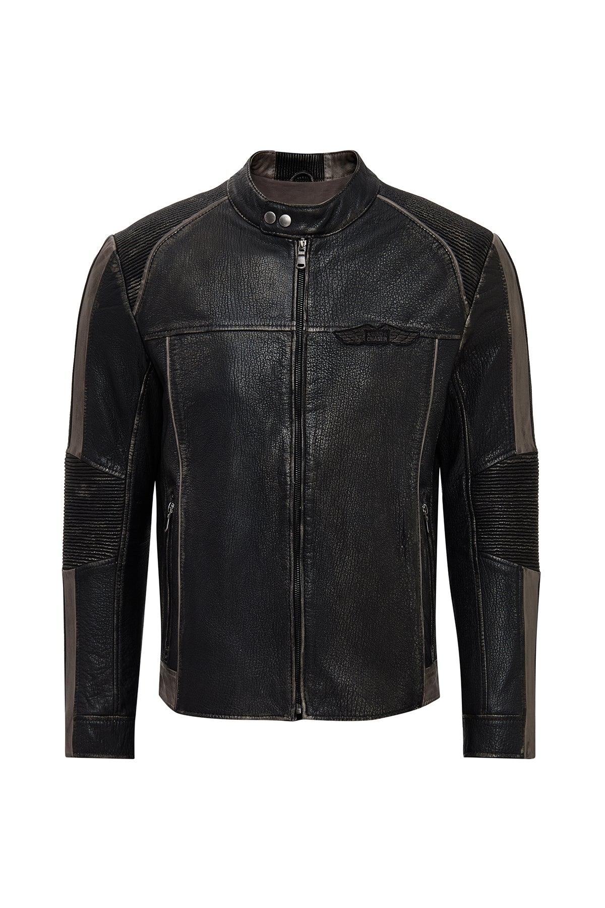 Barry Erkek Gri Hakim Yaka Slim-fit Deri Mont