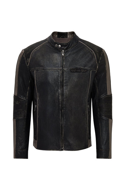 Barry Erkek Gri Hakim Yaka Slim-fit Deri Mont