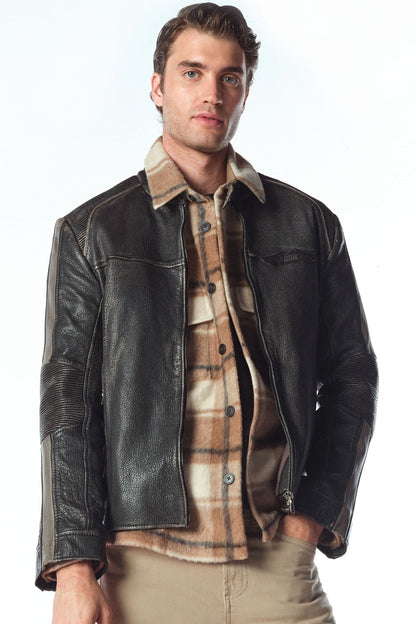 Barry Erkek Gri Hakim Yaka Slim-fit Deri Mont