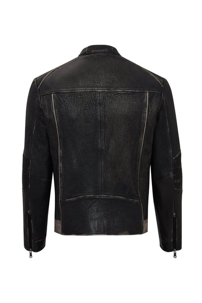Barry Erkek Gri Hakim Yaka Slim-fit Deri Mont