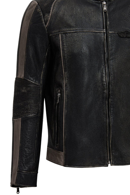 Barry Erkek Gri Hakim Yaka Slim-fit Deri Mont