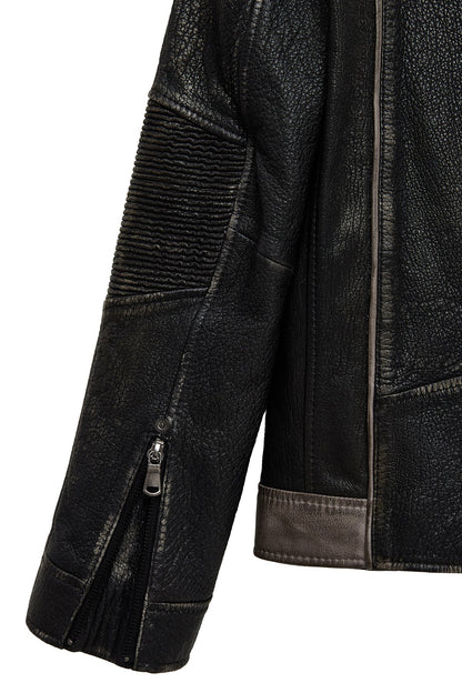 Barry Erkek Gri Hakim Yaka Slim-fit Deri Mont
