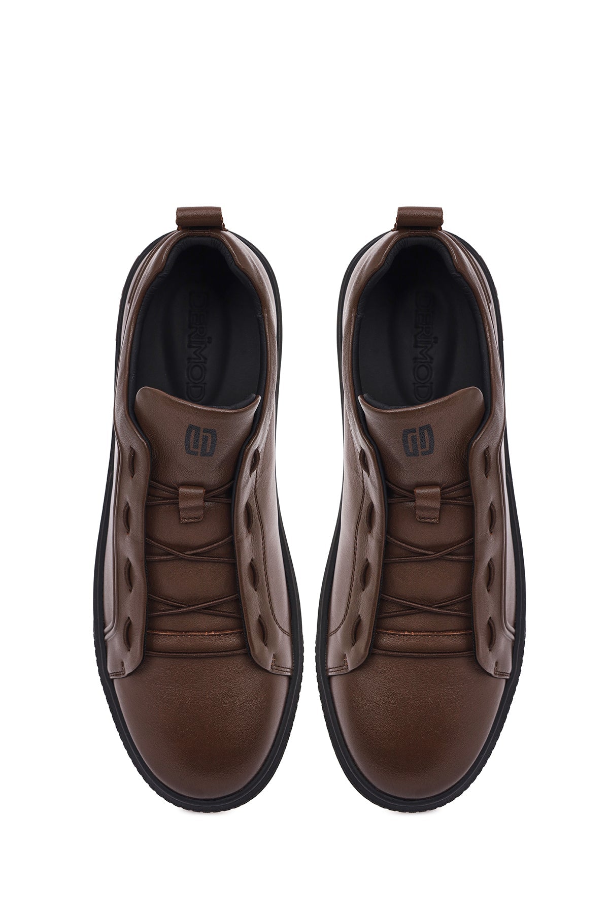 Erkek Kahverengi Bağcıklı Deri Sneaker