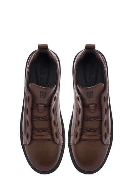 Erkek Kahverengi Bağcıklı Deri Sneaker