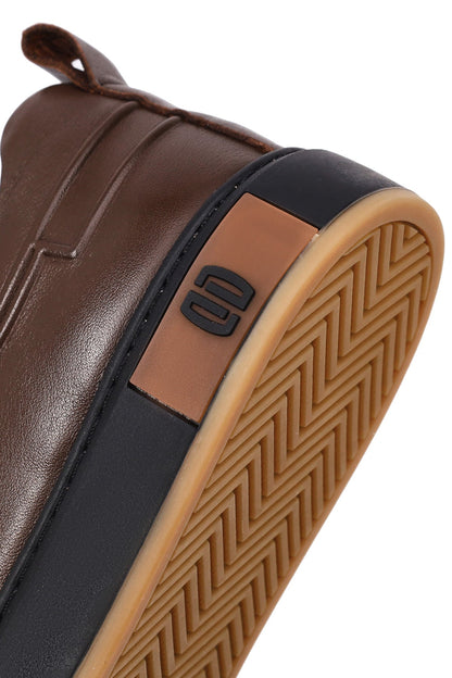 Erkek Kahverengi Bağcıklı Deri Sneaker